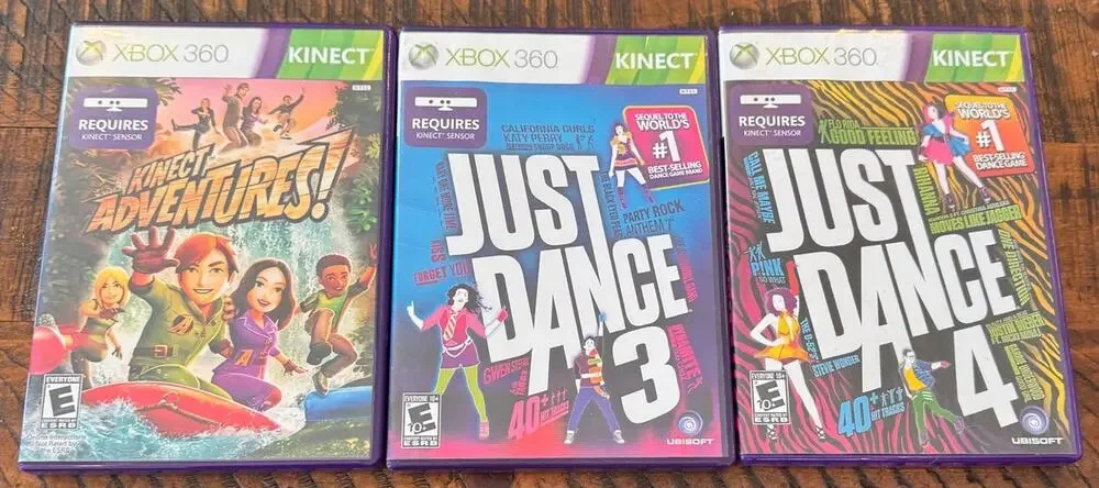 Bundle of 3 Xbox 360 Kinect Just Dance 3/Just Dance 4/Kinect Adventures Works